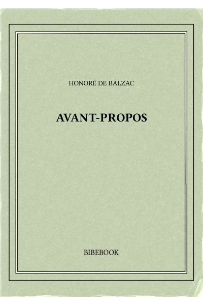 Balzac Honore De Avant Propos