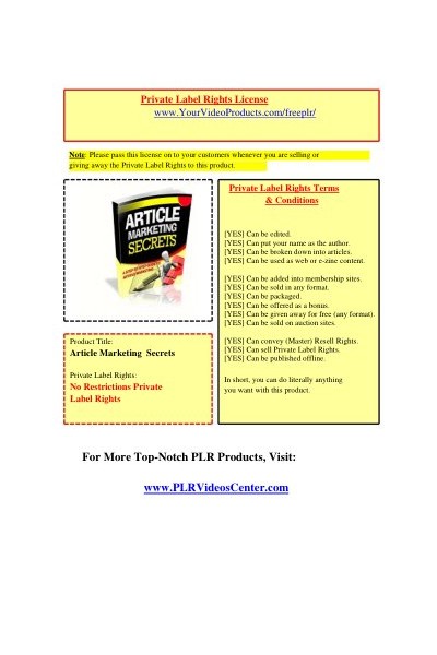 PLR License Article Marketing Secrets